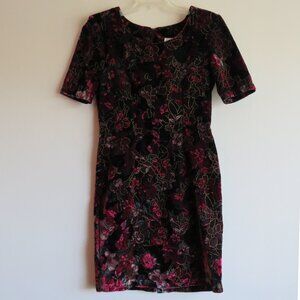 Paris Sport Club Woman’s Vintage Floral Burgundy Velvet Sheath Dress size 7B